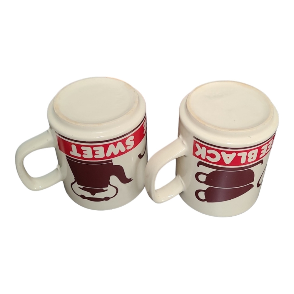 2 VINTAGE Sweet Coffee & Coffe Black Mugs